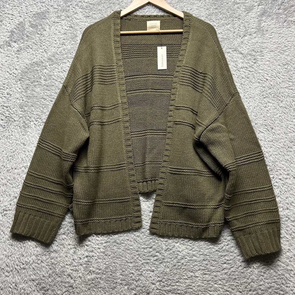 Harper Sweater Cardigan Womens Large Olive Green Open Front Relaxed Francesca